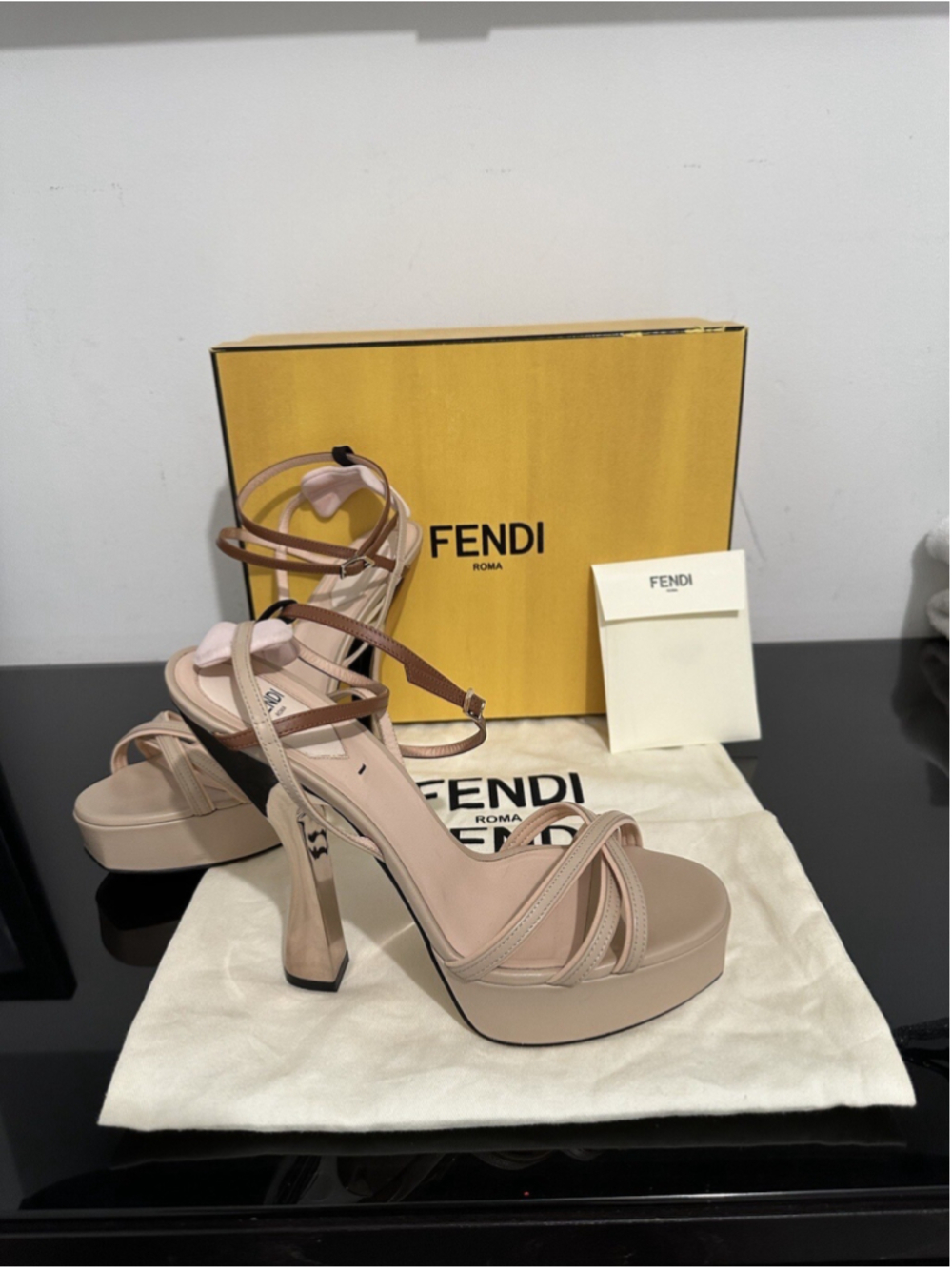 Fendi Heels Sandals Women 10 Beige